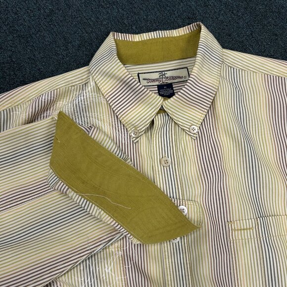 Tommy Bahama Gold 100% Silk Stripe Palm Tree Motif Long Sleeve Shirt Size L - Picture 9 of 13